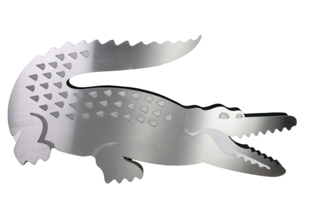 Silver Toned Lacoste Crocodile Emblem: Silver Toned Lacoste Crocodile Emblem Steel Made in Japan.Measures 30 inches x 60 inches x 3 inches.