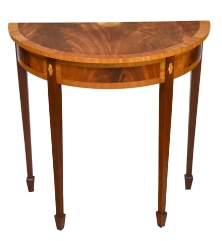 Federal Style Mahogany Satin Inlaid Demilune Table (1 of 14)