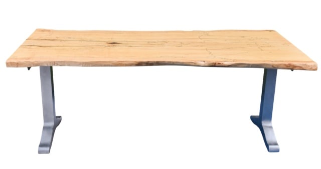 Handcrafted Live Edge Wooden Top Table: Handcrafted Live Edge Wooden Top Table and Dark Metal T- Shaped Base.Measures 30 inches x 36 inches x 76 inches.