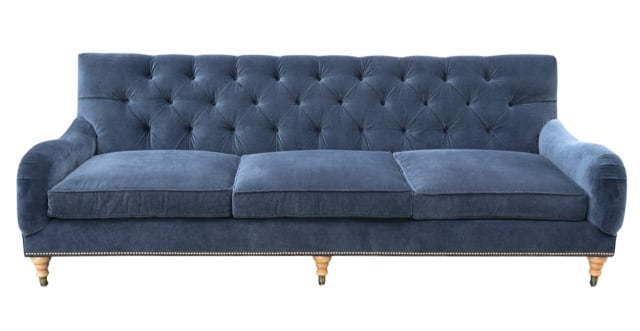 Chesterfield Style Upholstered Blue Velvet Sofa (1 of 12)