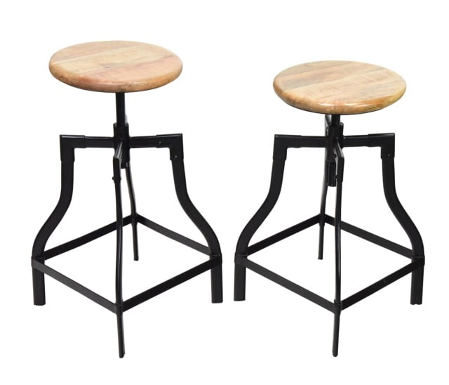 2 Industrial Design Round Seat Adjustable Stools (1 of 10)