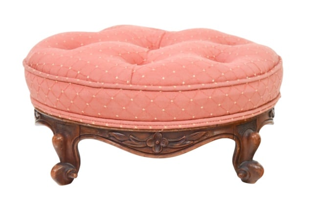 Victorian Style Carved Tufted Upholstered Stool (1 of 6)