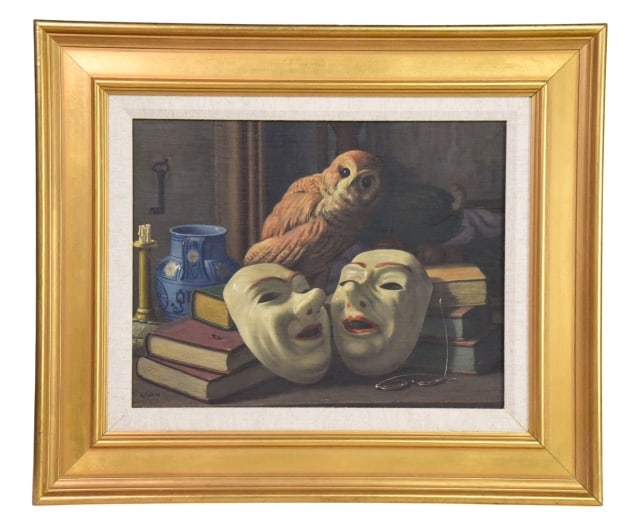 D. Piazza Still Life With Mask and Books Painting