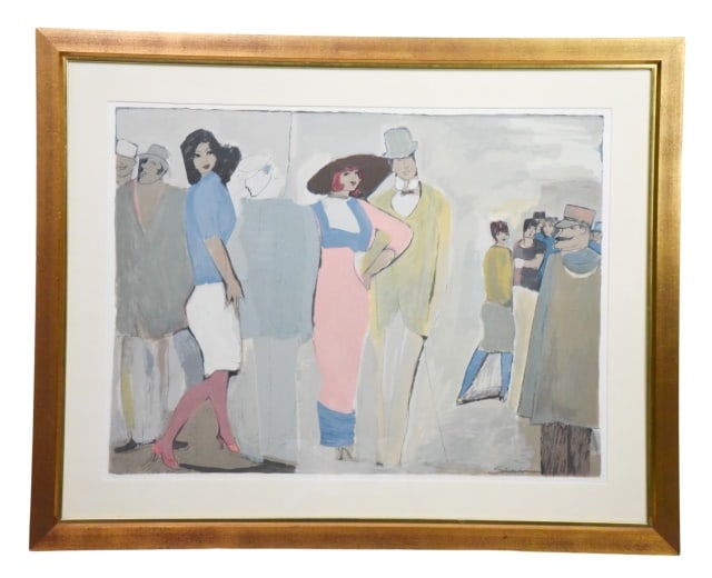 David Schneuer Expressionist Sunday Walk Serigraph