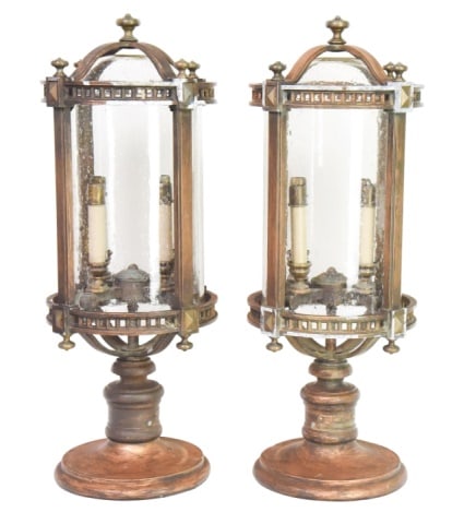 2 Traditional Fine Art Lighting Beekman Place: Pair Traditional Fine Art Handcrafted Lighting Beekman Place Pier / Post Mount Lanterns with a Weathered Brown Finish and Clear Glass.Measures 30 inches x 12 inches in diameter. Please note that these