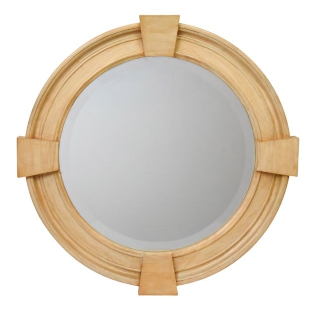 Mid Modern Porthole Style Round Beveled Mirror: Mid Modern Porthole Style Round Beveled Wall Mirror.Measures 36 inches x 36 inches x 3 inches.