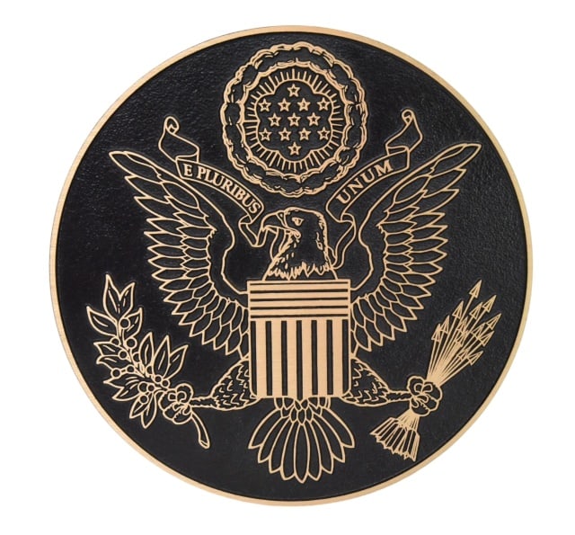 Great Seal of the United States Iron Wall Plaque: Great Seal of the United States Iron Wall Plaque.Measures 10 inches x in diameter.