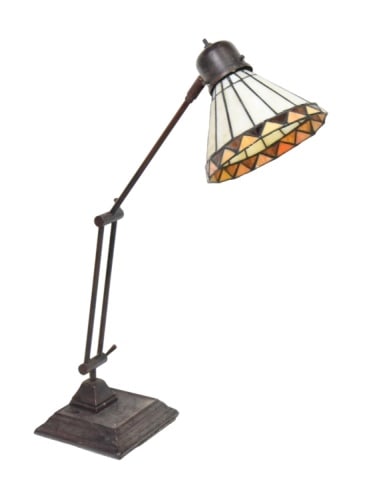 Tiffany Style Geometric Stained Glass Cone Lamp: Tiffany Style Geometric Stained Glass Cone Shade Reading LampMeasures roughly 25 inches x 7 inches 16 inches.