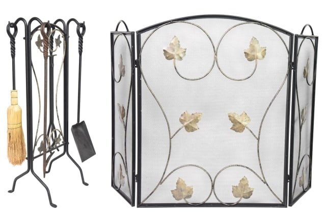 Vintage 3 Panel Folding Fire Screen with Tool Set (1 of 10)