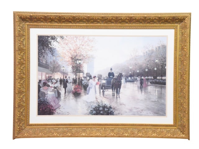Christa Kietter Parisian Street Scene Framed Print: Christa Kietter Parisian Street Scene Framed Print. Capturing Belle Epoque moment with a horse drawn carriage and elegantly dress figures.Frame measures 31 inches x 43 inches.Art measures 20 inches x