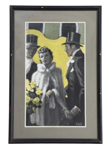 Jay Hyde Barnum American Art Illustration Gouache: Jay Hyde Barnum American Art Illustration Signed Gouache Painting. Depicting a high-society nigh life scene. Signed lower right.Measures 31 inches x 21 inches. Some damage to the frame, sold as is.