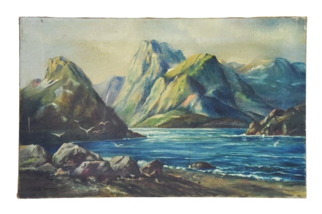 Signed Vintage Mountain Lakeside Scene Painting (1 of 10)
