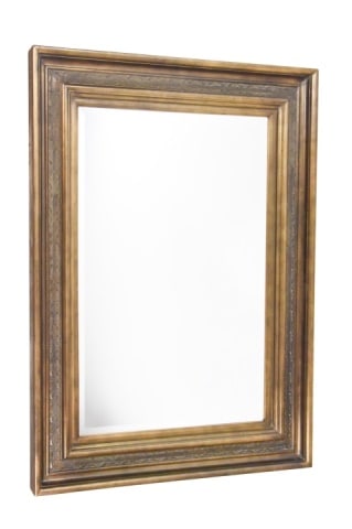 Ornate Gilt Beveled Wall Mirror: Ornate Gilt Beveled Wall Mirror.Measures 47 inches x 34 inches x 2 inches.