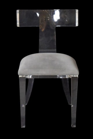 Interlude Home Tristan Acrylic Klismos Chair: Interlude Home Tristan Acrylic Klismos Chair.Measures 34 inches x 19 inches x 19 inches, seat height 20 inches.