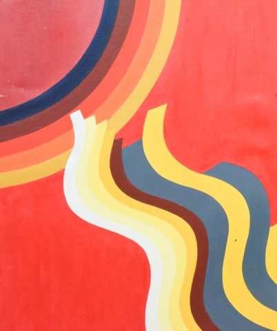 After Mohamed Melehi Abstract Wave Painting: After Mohamed Melehi Abstract Wave Painting.Any condition statement is given as a courtesy to a client, is only an opinion and should not be treated as statement of fact. All sales are final. SOLD AS 