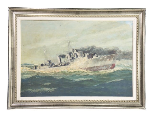 Signed Maritime World War II Era Vessel Painting