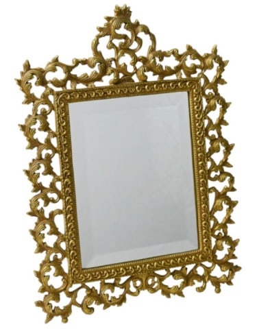 Antique Victorian Ornate Bronze Finish Mirror: Antique Victorian Ornate Bronze Finish Beveled Easel Mirror.Measures 17 inches x 12 inches.