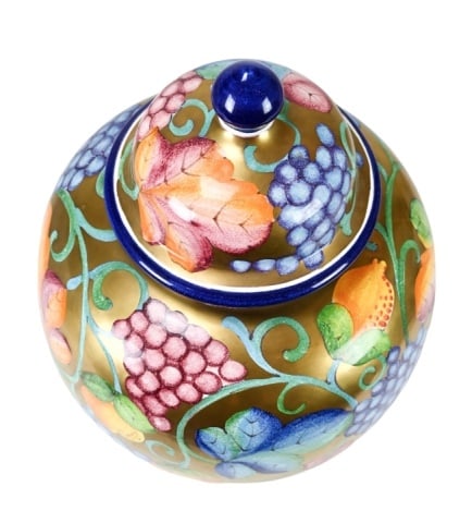 Decorative Painted Ceramic Lidded Ginger Jar - 8