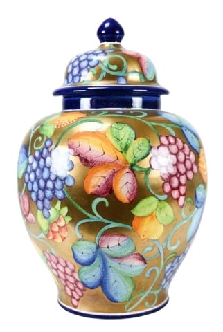Decorative Painted Ceramic Lidded Ginger Jar - 9