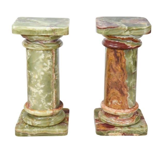 Pair Roman Style Green And Brown Onyx Pedestal - 2