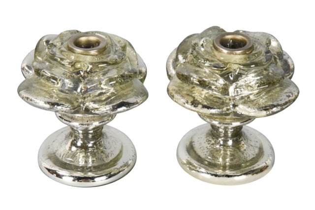 Antique Mercury Glass Style Rose Form Candlesticks (1 of 8)