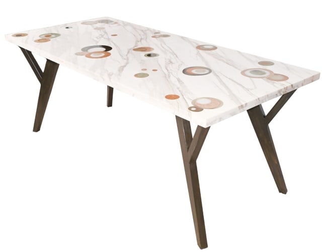 Modern Wrought Iron Marble Top Table with Inlays (1 of 13)