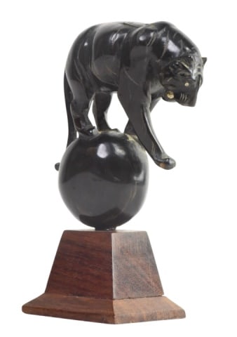 Buffalo Horn Carved Tiger Standing on Ball Figure (1 of 6)