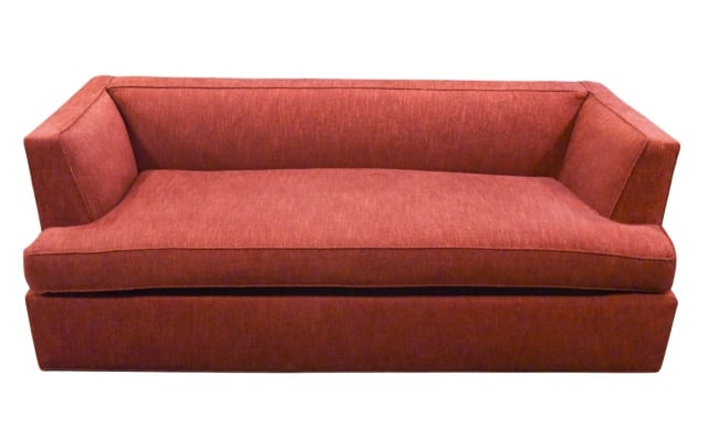 Track Arm Modern Sleeper Sofa w Tailored Backrest: Track Arm Modern Custom Upholstered Sleeper Sofa with Tailored Backrest.Measures 29 inches x 78 inches x 36 inches x 19.5 inches.