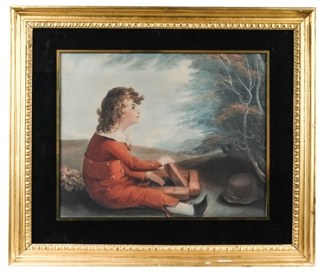 19th C. Thomas Gaugain Engraving The Bird Catcher: 19th Century Thomas Gaugain Engraving The Bird Catcher in Englomise Period Frame.Measures 17 inches x 20 inches.
