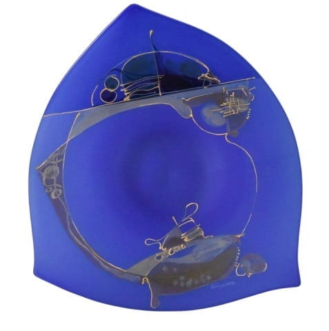 Ion Tamaian Signed Art Deco Hand Blown Centerpiece: Ion Tamaian Signed Art Deco Hand Blown Hand painted Colored Glass Centerpiece.Measures 2.5 inches x 24 inches x 22 inches