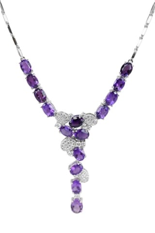 Sterling Sapphire & Diamond Waterfall Necklace: Sterling Silver Sapphire & Diamond Waterfall Necklace.Measures 18 inches long.