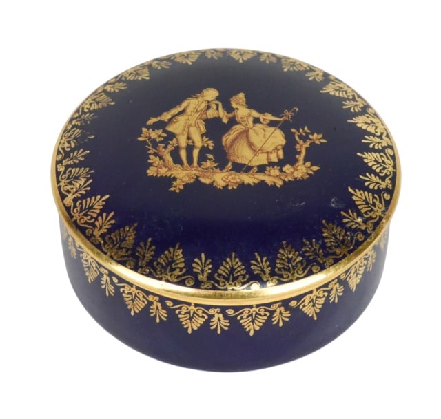 Limoges France Hand Painted Blue Gaze Trinket Box
