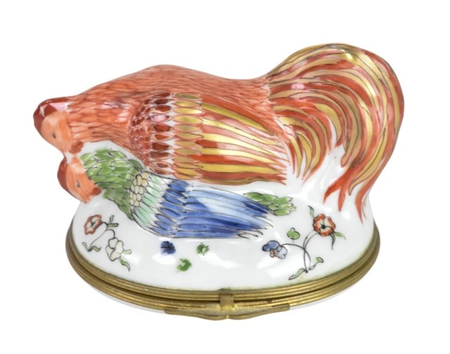 Antique Chantilly Limoges Rooster & Hen Box (1 of 7)