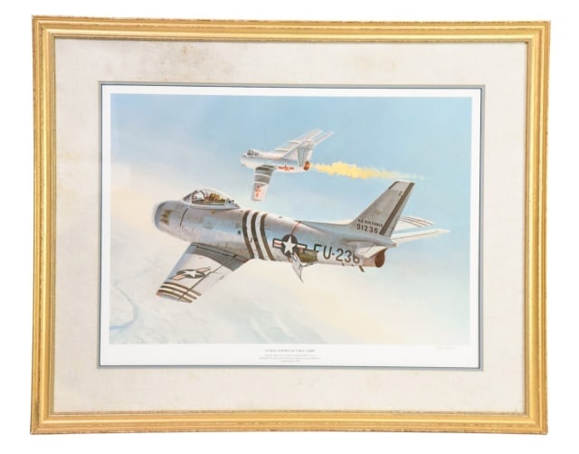 Keith Ferris "First Swept Wing Encounter" Print: Keith Ferris "First Swept Wing Encounter" Print. Depicts the world's first aerial engagement between swept-wing jet fighters over the Yalu River during the Korean War on December 17, 1950. Please