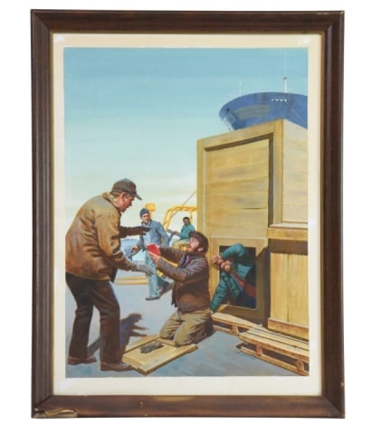 Edward T. Vebell Gouache Painting: Edward T. Vebell (IL,1921-2018) Gouache Painting. Extracted from 1993/94 Edition of Davenports.Damage to frame. Sold as is.Framed measures 26.5 inches x 20 inches.