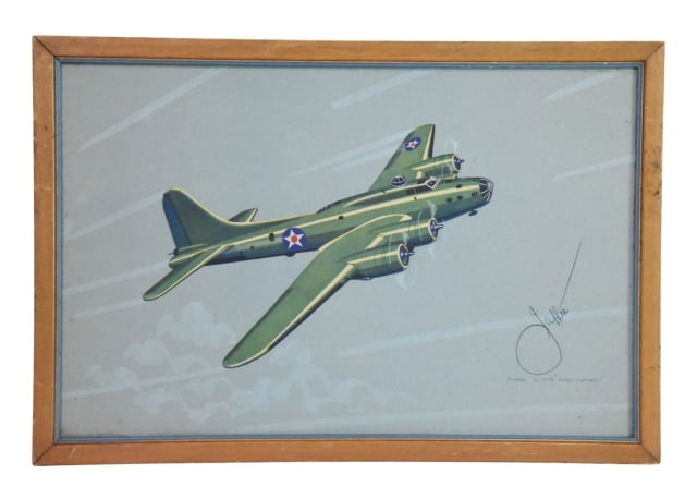 Harry Jaffee Illustration of B-17 Flying Fortress: Vintage Illustration of B-17 Flying Fortress Bomber, Famously Known as Memphis Belle.Measures 12.5 inches x 18.75 inches.