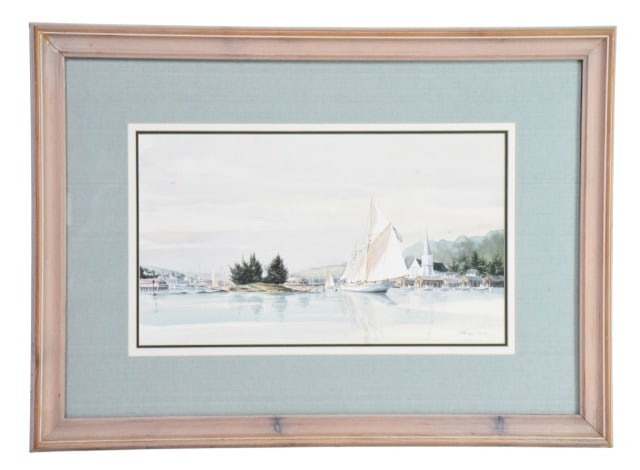 Yves Parent Harbor Scene Watercolor Painting (1 of 9)