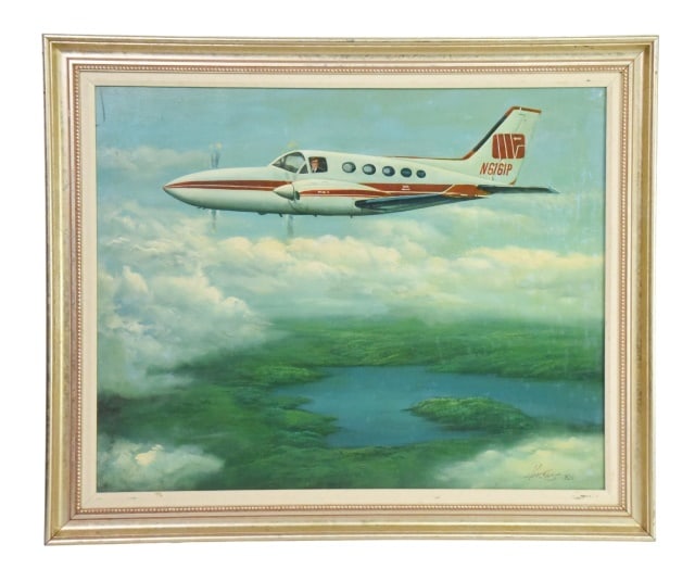 Signed Cessna 421 Golden Eagle Oil Painting (1 of 9)
