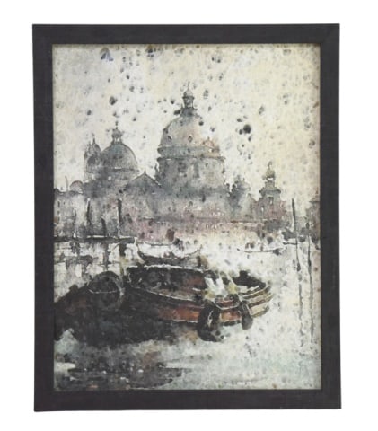 Venice Scene Watercolor Batik Mixed Media Artwork