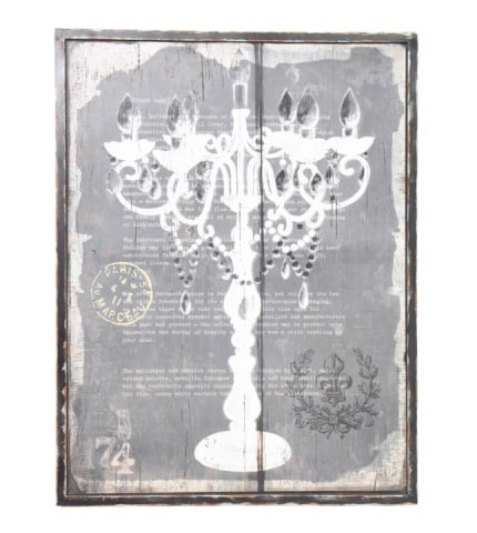French Inspired White Candelabra Panel Painting: French Inspired White Candelabra Panel Painting.Measures 28 inches x 21 inches x 1.5 inches.