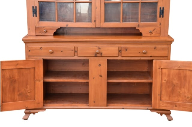 Primitive Style Two Piece Pine Step Back Cupboard - 7