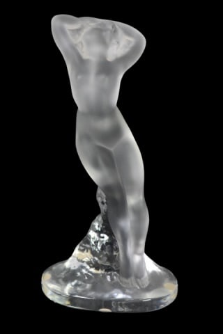 Lalique France Danseuse Bras Baisse Frosted Figure: Lalique France Signed Danseuse Bras Baisse Frosted Crystal Nude Figure.Measures 9 inches x 4.5 inches x 3 inches.