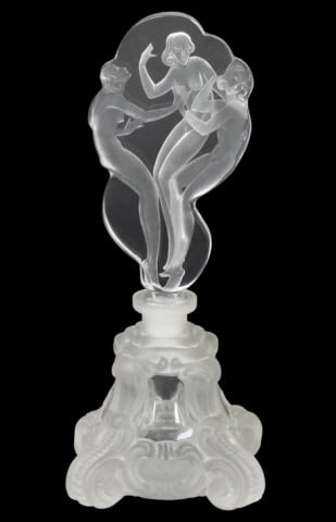 Art Deco "Three Graces" Crystal Perfume Bottle: Art Deco "Three Graces" Crystal Perfume BottleMeasures 8.5 inches x 3.5 inches x 3.5 inches.