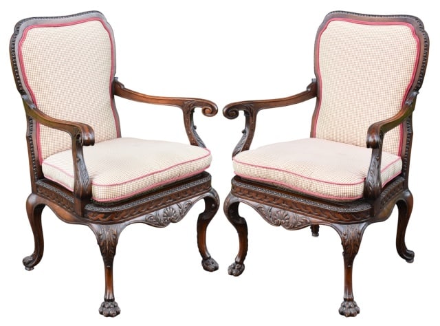Pair Antique Regency Style Hand Carved Armchairs (1 of 12)