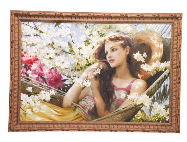 Katya Morgun Summer Fantasy Oil Panting: Katya Morgun Summer Fantasy Oil on Canvas Panting. Title and Signature in Verso. Includes letter of authenticity.Frame measures 38 inches x 53 inches.Art measures 31 inches x 47 inches.