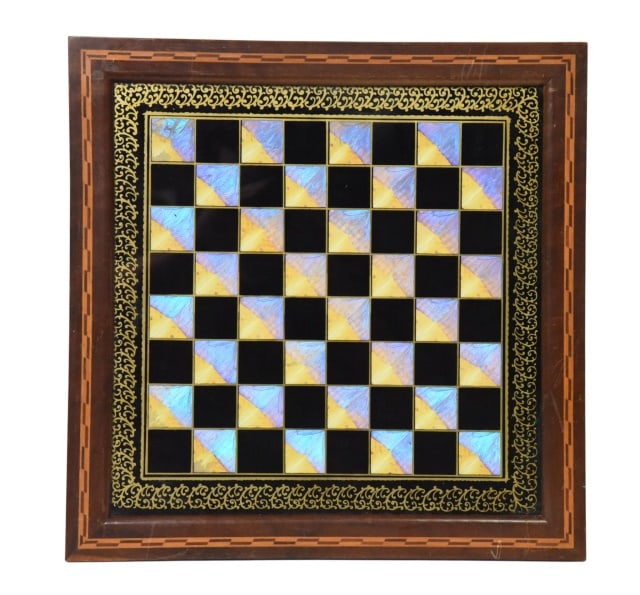 Vintage Marquetry Framed Chess and Checker Board (1 of 8)
