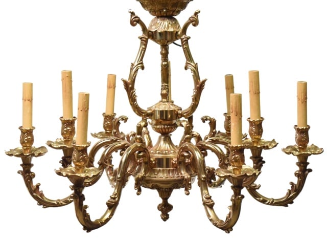 Rococo Style Gilt Brass 9 Light Chandelier (1 of 9)