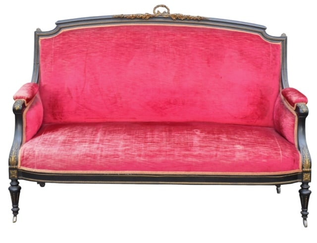 Antique French Napoleon Style Upholstered Settee (1 of 11)