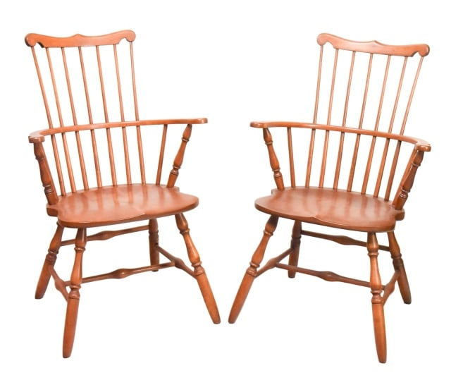 Pair Conant Ball Maple Windsor Armchairs (1 of 7)