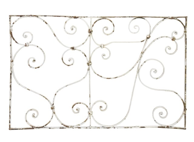 Antique Wrought Iron Gate Panel Arch. Salvage: Antique Wrought Iron Gate Panel Featuring Scroll MotifMeasures 28.5 inches x 44 inches x 1 inch.
